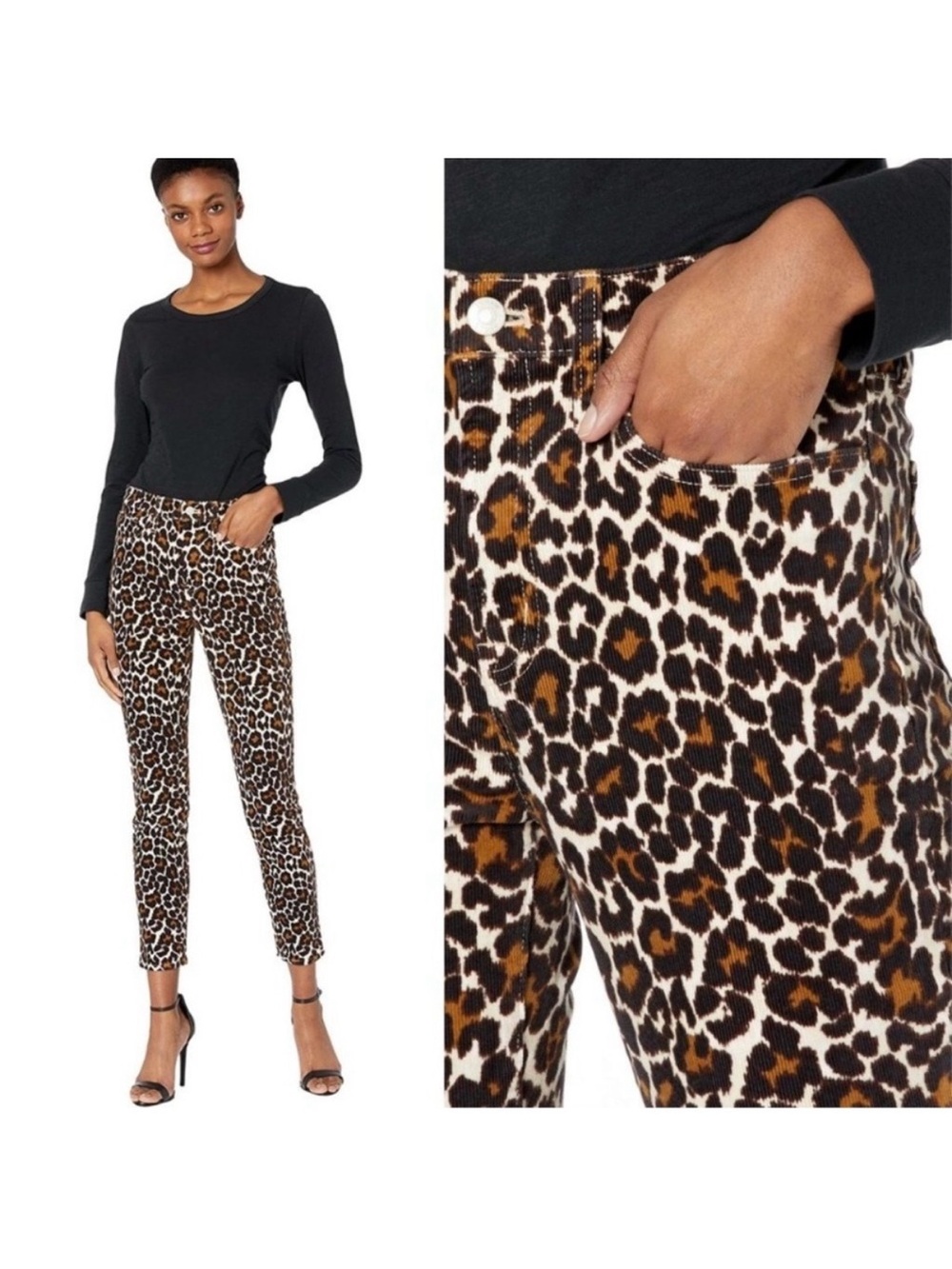Jcrew 10" highest-rise toothpick pant in leopard stretch corduroy